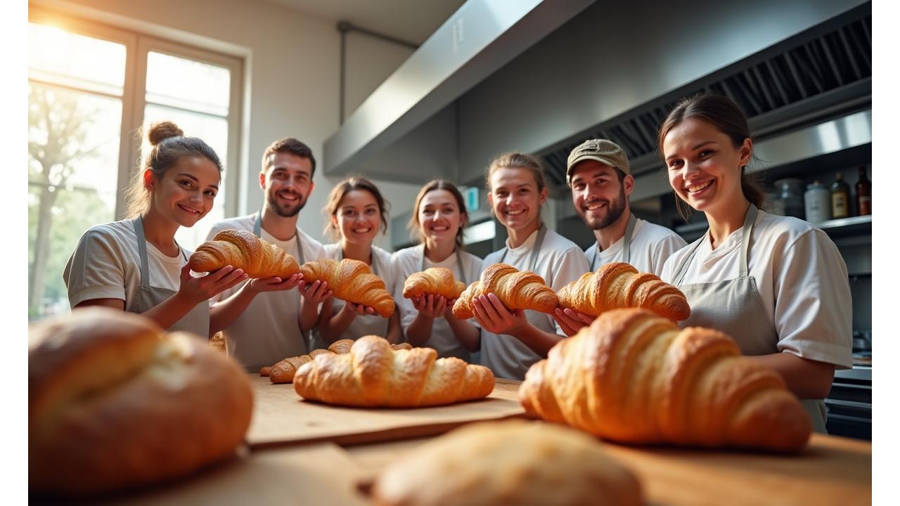 Participants souriants d'un atelier Lumière Fournil présentant leurs pains dorés.