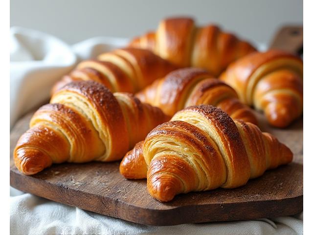 Croissants et pains au chocolat dorés et feuilletés, prêts à être dégustés.