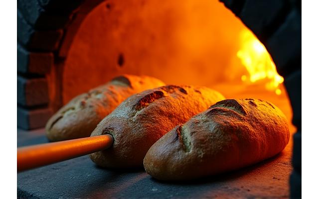 Pains dorés sortant d'un four à pain traditionnel