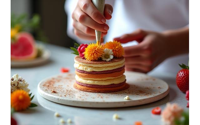 Pâtissiers décorant des gâteaux avec précision