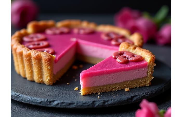 Tarte à la praline rose de Lyon, brillante et gourmande