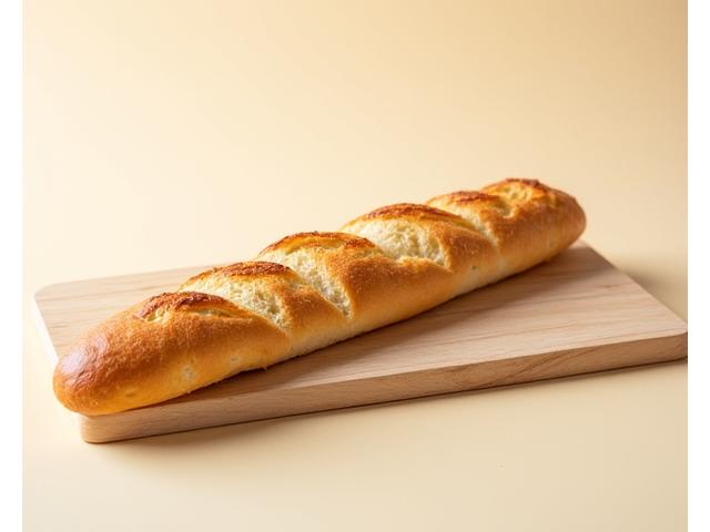Baguette de tradition française avec sa croûte dorée et croustillante et sa mie aérée.