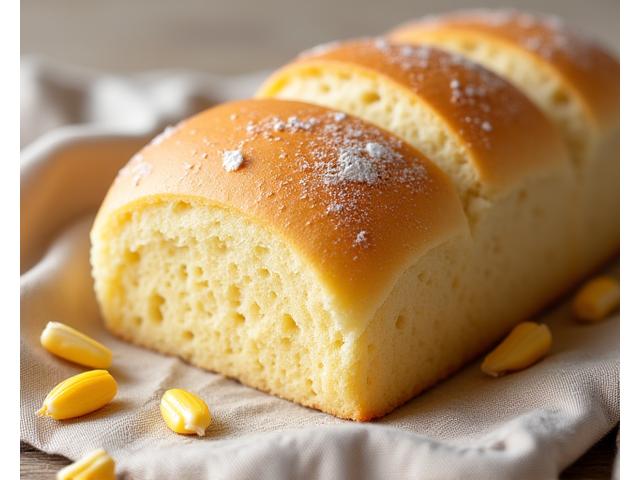 Pain de maïs à la croûte jaune et douce, décoré de farine.
