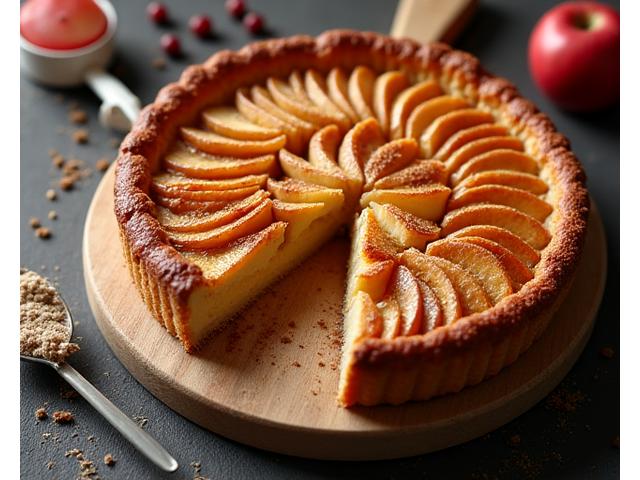 Photo d'une tarte aux pommes rustique coupée en parts
